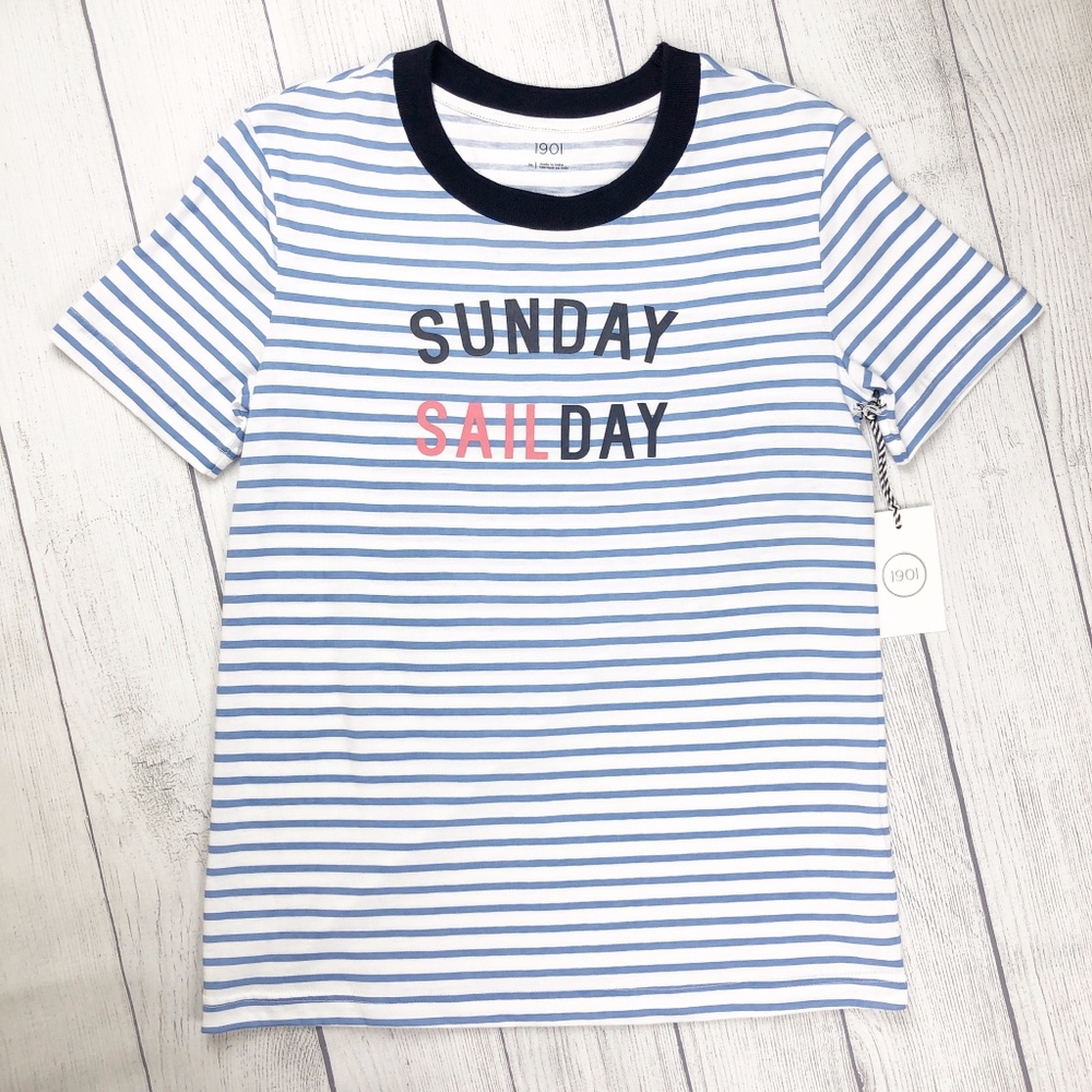 1901 Sunday Sail Day Striped Graphic‎ Tee M